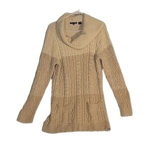 JEANNE PIERRE Women's Cable Knit Ombre Beige Sweater‎ XL Pockets Oversized Thick